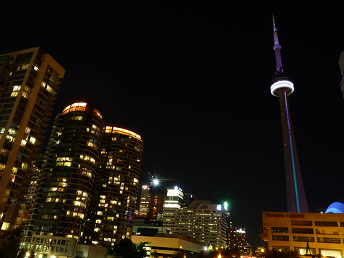 CN Tower illuminated at night