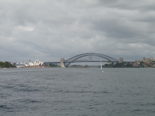 Looking back at the Opera House and Harbour Bridge from the Manly ferry
