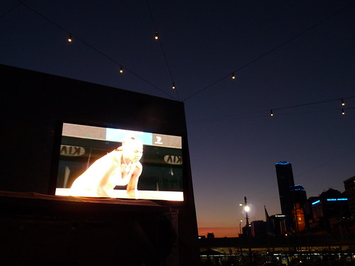 Watching the tennis in Federation Square