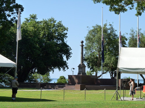 The cenotaph at the memorial service for the Bombing of Darwin