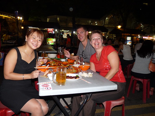 Enjoying platefuls of food with Chloe at the Lau Pa Sat hawker centre