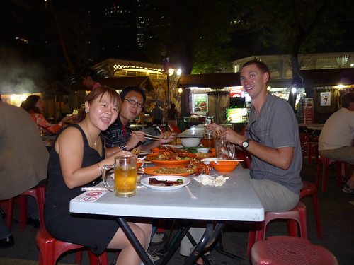 Enjoying platefuls of food with Chloe & Clifford at the Lau Pa Sat hawker centre