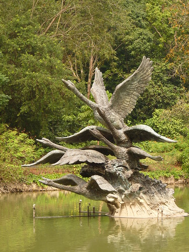 Statue in Swan Lake in the botanic gardens