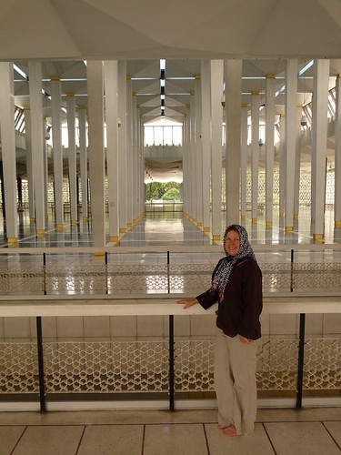 Claire with headscarf inside the National Mosque