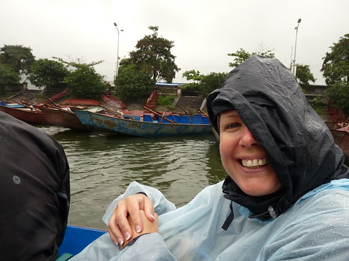 Claire on the boat to the Perfume Pagoda