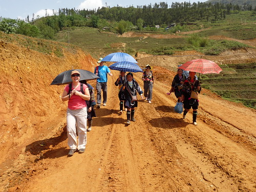 Claire on the trek with our hangers on!