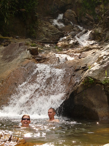 Swimming in the waterfall on the Ho Chi Minh Trail