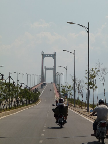 Crossing the new bridge in Da Nang