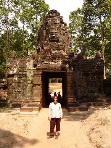 Claire outside the west gate at Ta Som
