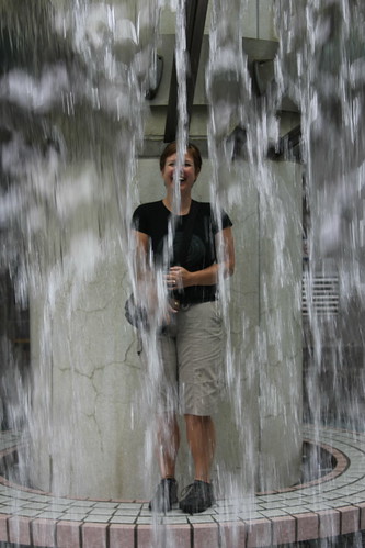 Claire in the fountain at Hong Kong Park